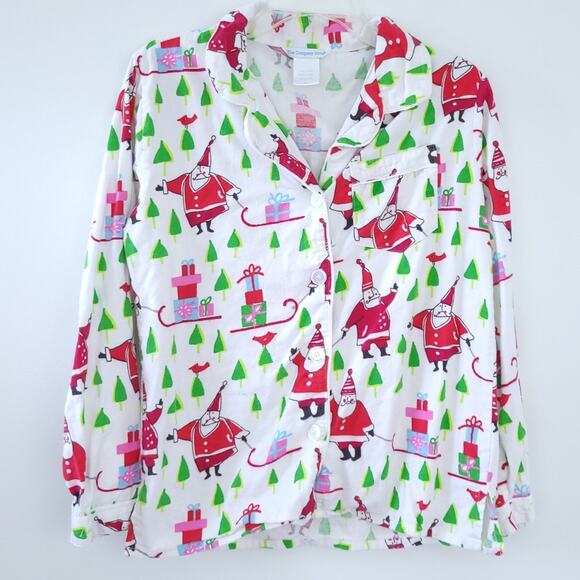 The Company Store Christmas Pajama Top Santa Small Women, Flannel, Button Up - Picture 1 of 4